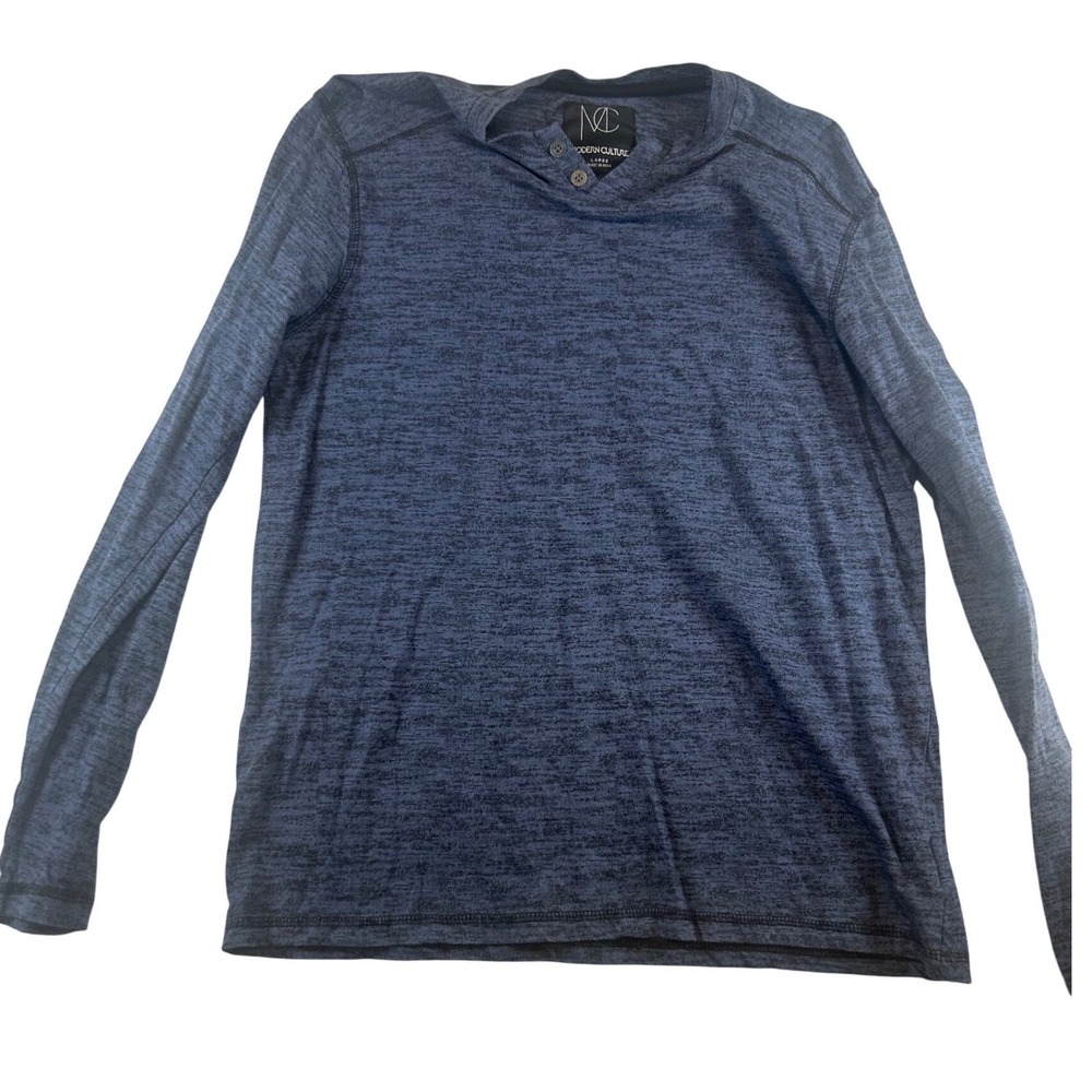 Modern Culture Men's Heathered Blue‎ Long Sleeve Henley Shirt Size Large